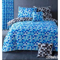 Parure de lit pour lit simple - Housse de couette pour lit simple à carreaux pixels réversible  avec taie d’oreiller bleu et gris par HBS Pixel - B06WGV57F2